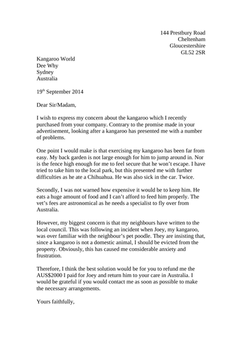 Formal Letter Format Ks3