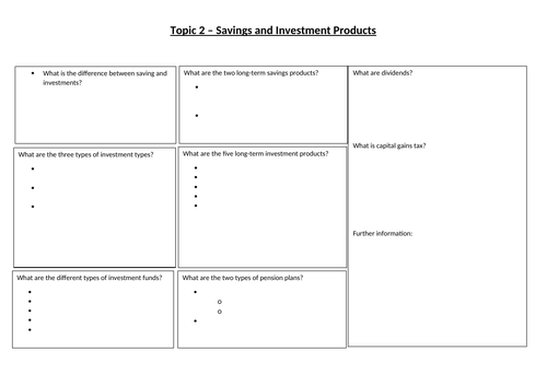 Agored Cymru Unit 2 Topic 2 Savings and Investment Products
