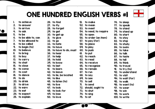 ENGLISH ESL COMMON VERBS LIST | Teaching Resources