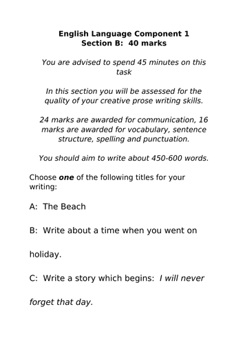 Eduqas GCSE English Language Paper 1 Practice - Jaws Paper | Teaching ...