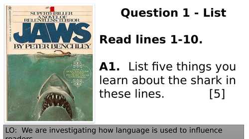 Eduqas GCSE English Language Paper 1 Practice - Jaws Paper | Teaching ...