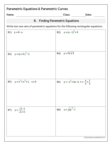 Parametric Equations & Parametric Curves (Graphing) - (3 WS, 34 ...