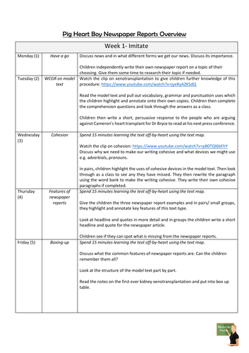 Year 5 6 Pig Heart Boy Newspaper Reports Unit Teaching Resources