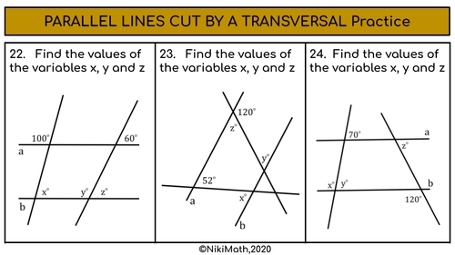 Parallel Lines Cut By A Transversal 27 Various Practice Problems Teaching Resources 1710