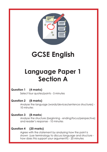 English Lang. Paper 1 Section A Guide | Teaching Resources
