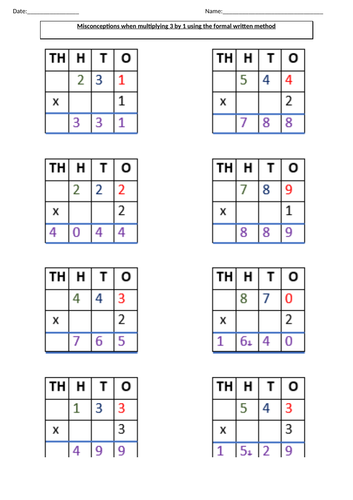 3 By 1 Multiplication Teaching Resources