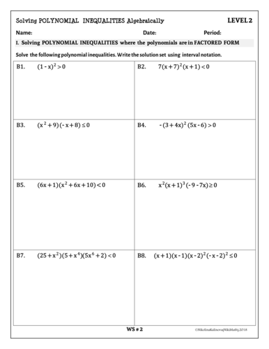 Polynomial Inequalities - 32 Practiced Problems CLASSIFIED | Teaching ...