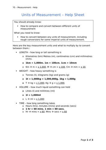 Y5 Maths - Units of Measurement