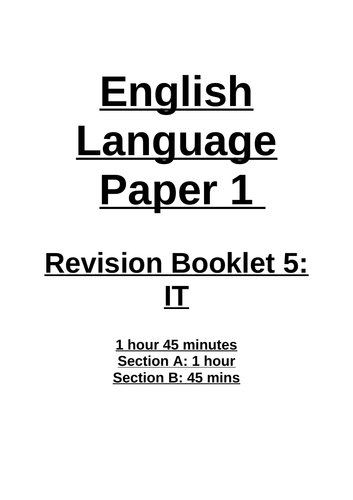 English Language Paper 1 Revision Booklet #5 | Teaching Resources