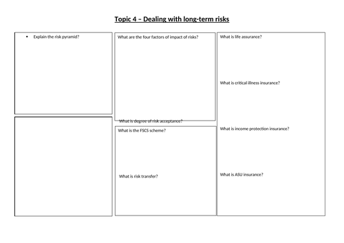 Agored Cymru Unit 2 Topic 4 Task Sheet - Dealing with long-term risks