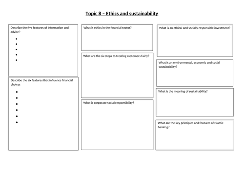 Agored Cymru CeFS Unit 2 Topic 8 Task Sheet - Ethics and Sustainability