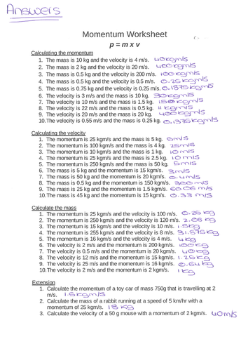 Momentum Calculations And Simple Collisions Teaching Resources 1178