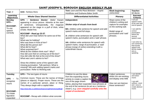 Leon and the Place between Lesson Plan | Teaching Resources