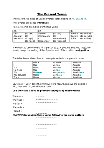 Present Tense Conjugations  Teaching Resources