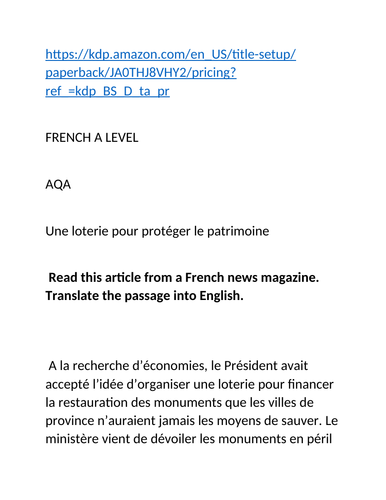 Lesson Plan A level French translation worksheet activity vocabulary ...