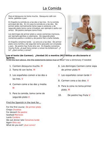 la-comida-worksheet-with-answer-key-teaching-resources