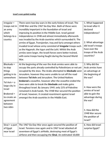 Wars fought by Israel cover sheet