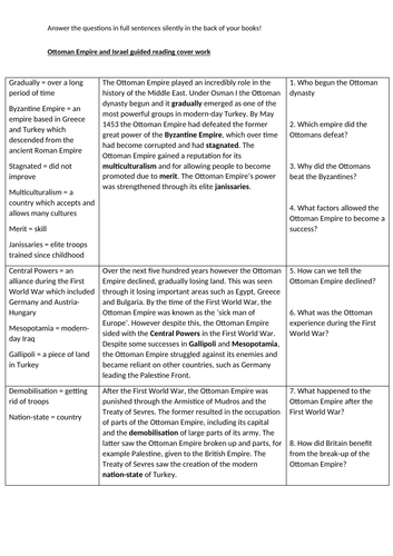 Ottoman Empire and the creation of Israel cover sheet