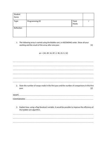 IGCSE Computer Science Programming Test and Answers | Teaching Resources