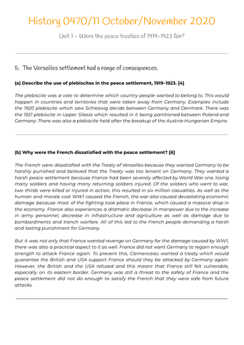 History IGCSE Model Answer 0470/11/O/N/20 Question 5 | Teaching Resources