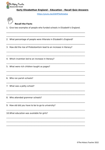 Elizabethan Education - Editable Worksheets | Teaching Resources