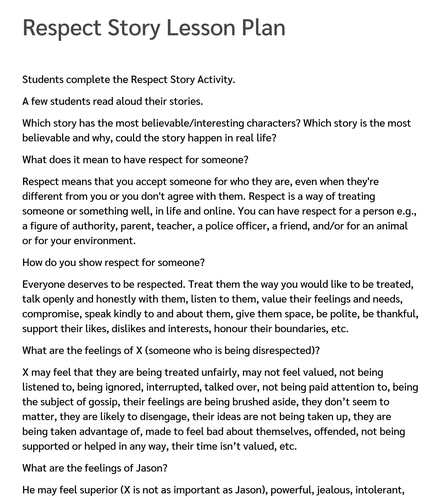 Respect Story Activity and Lesson (UK) | Teaching Resources