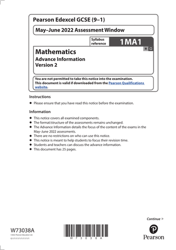 Edexcel GCSE Mathematics Advance Information for Summer 2022 - Ver. 2 ...