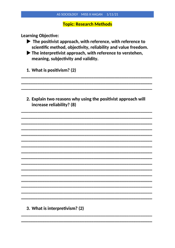 Sociology International Cambridge AS/A level Research Methods ...
