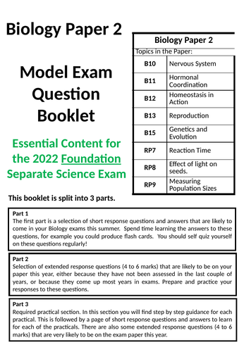 AQA GCSE Biology Paper 2 Revision Booklet for 2022 | Teaching Resources