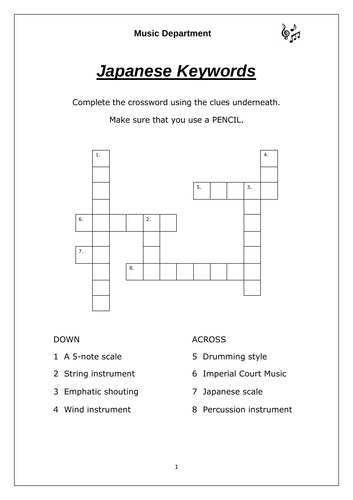 Japanese Music Crossword