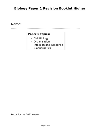 AQA 2022 Biology Trilogy Revision Booklet | Teaching Resources