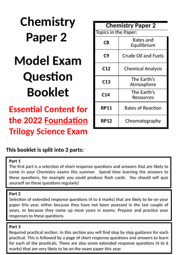 AQA GCSE Chemistry Paper 2 Revision Booklet for 2022 | Teaching Resources