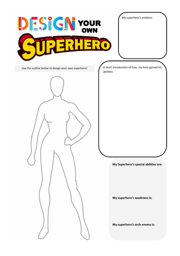 Design a superhero worksheet - Cover | Teaching Resources