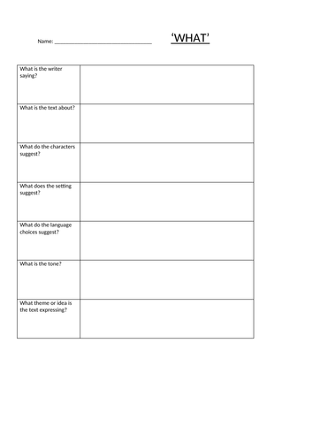 Generic 'What How Why' worksheets for English essay planning ...