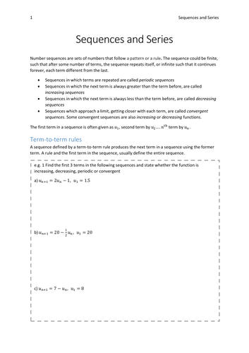 Sequences and Series (Year 2 A Level Maths): class notes + questions ...