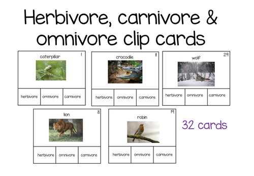 herbivore, carnivore & omnivore clip cards | Teaching Resources