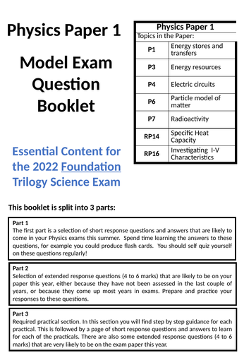 AQA GCSE Physics Paper 1 Revision Booklet for 2022 | Teaching Resources