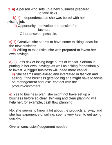 business plan igcse questions