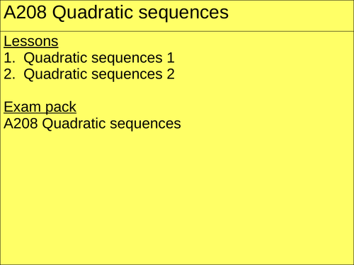 A208 Quadratic Sequences Teaching Resources