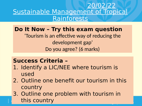 AQA Sustainable Managements of Tropical Rainforests