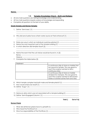 Revision Fill-In Booklet - Myth and Religion GCSE Classical ...