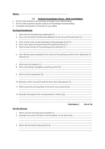 Revision Fill-In Booklet - Myth and Religion GCSE Classical ...