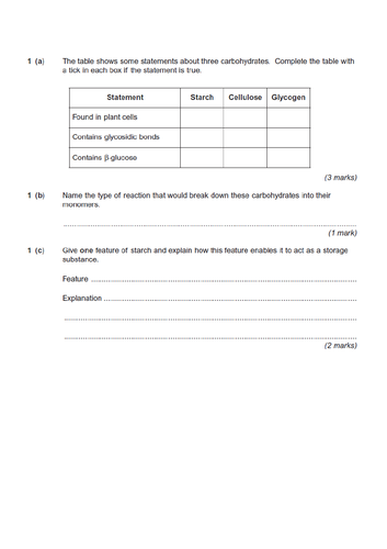 AQA Biological molecules A level | Teaching Resources