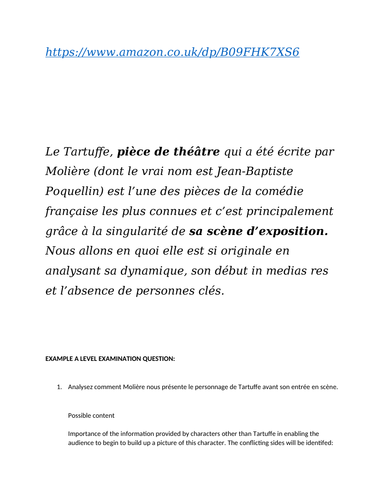 Molière Le Tartuffe A LEVEL FRENCH LITERATURE a collection of exam ...