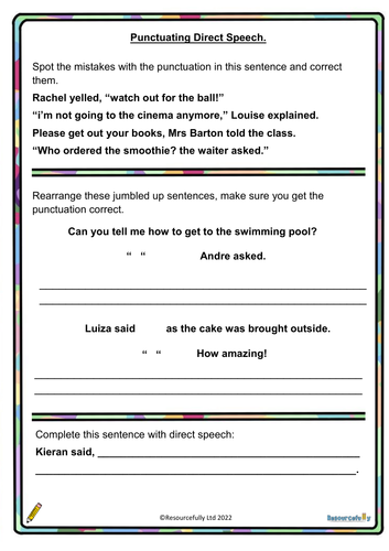 punctuating direct speech year 4 tes