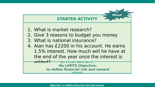 KS3 finance, risk and reward | Teaching Resources
