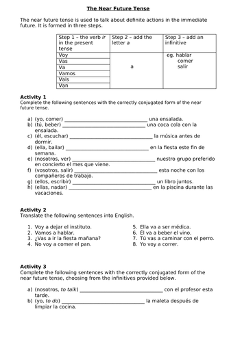 Spanish Near Future Tense Unit Of Work 