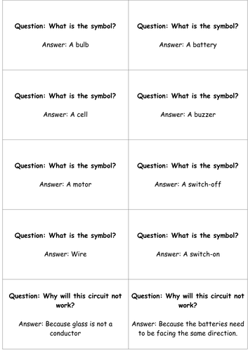 Electricity - unit review game - quiz quiz trade cards
