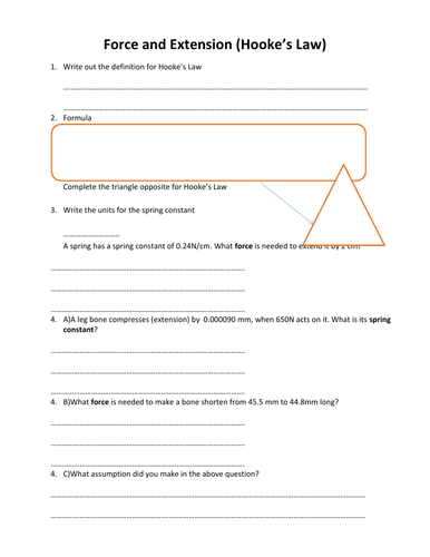 KS4 GCSE Physics: Hooke's Law Formula Worksheet with questions and