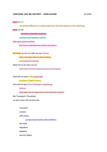 GCSE Checking out me history Poem Analysis | Teaching Resources